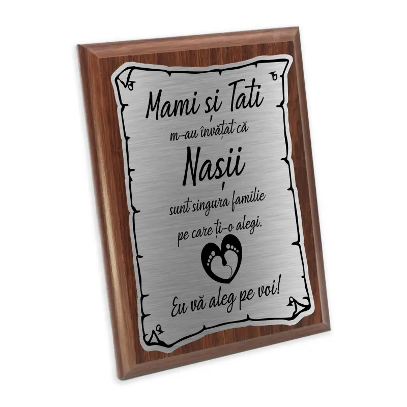 Nasi sunt singura familie..., placheta lemn personalizata prin gravura